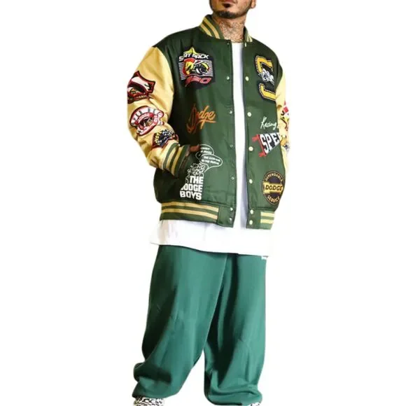Reason x Dodge Scatpack Varsity Jacket Men Large Green Khaki Letterman Bomber - Picture 15 of 15